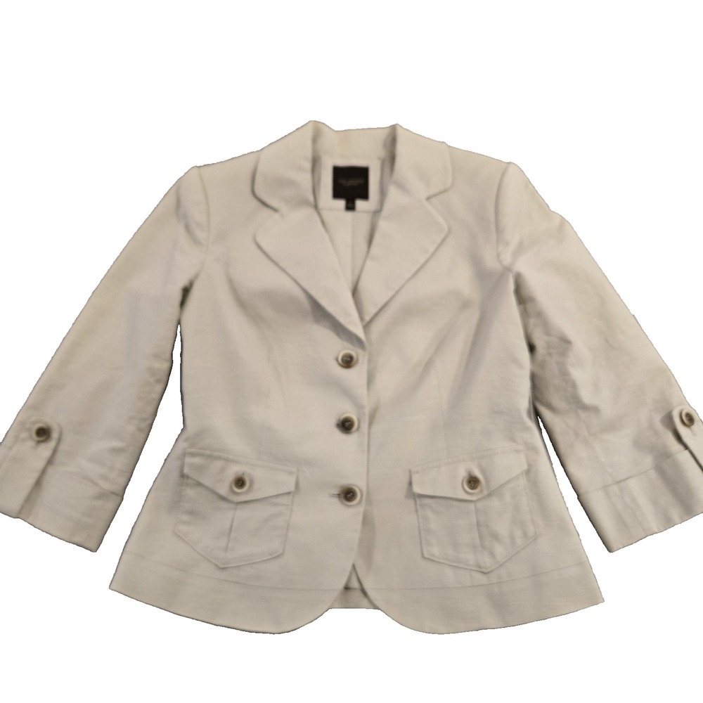 The Limited Women's Single Breasted Blazer 3/4 Sleeve Lined Linen-Look Size S